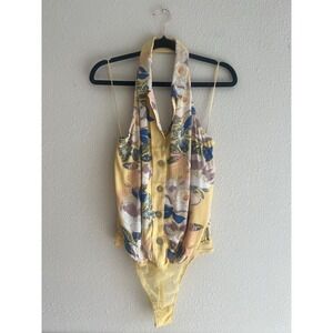 Free People NWT Floral Bodysuit Halter Yellow Small Feminine Coquette Boho